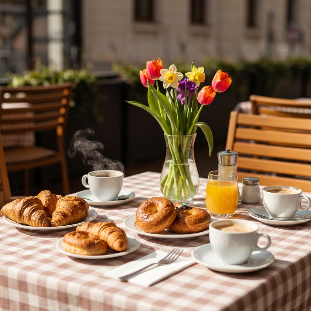 Vikendski brunch na terasi u suncu, opuštena atmosfera