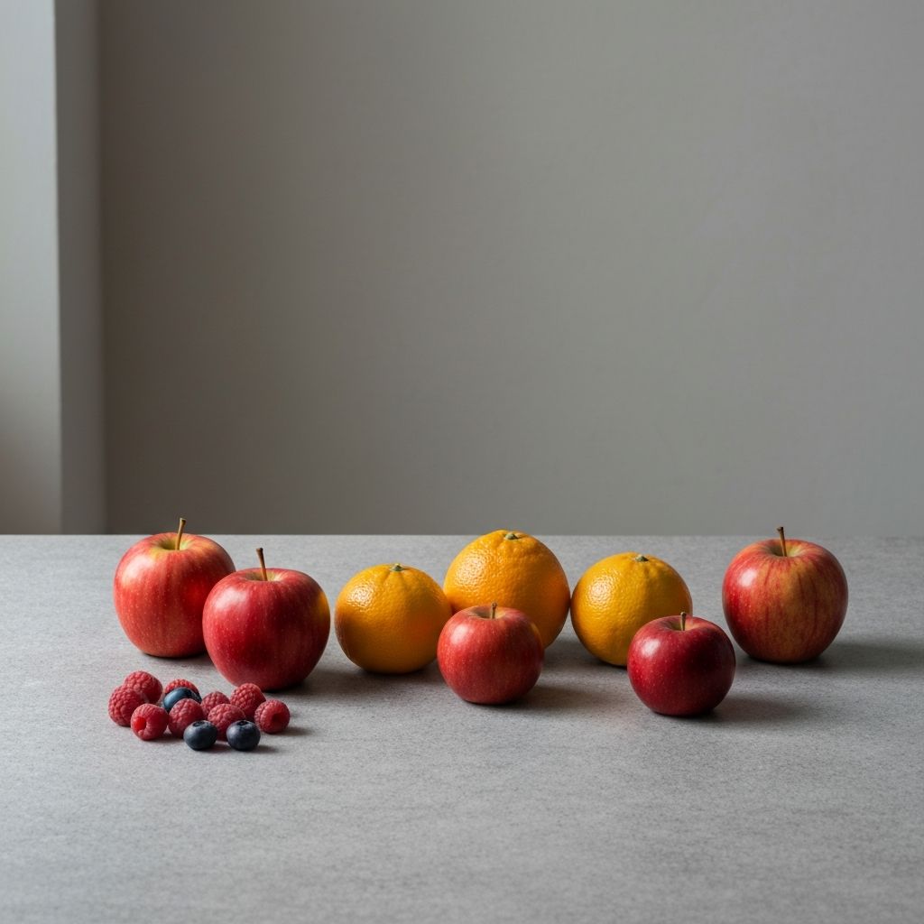 Minimalističan aranžman voća na sivom kamenoj stolu